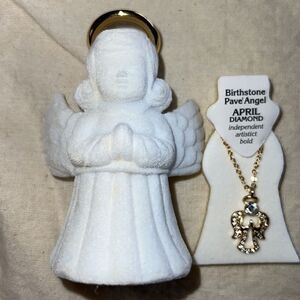 April Birthstone Angel Necklace Rhinestones NIB